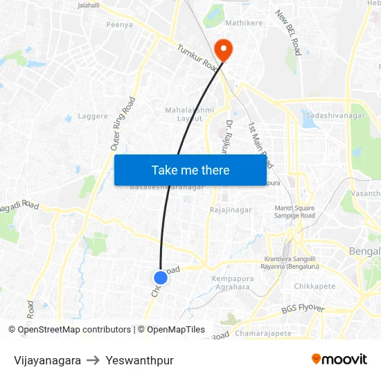 Vijayanagara to Yeswanthpur map
