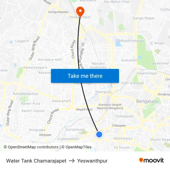 Water Tank Chamarajapet to Yeswanthpur map