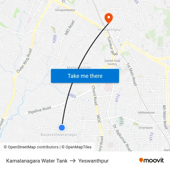 Kamalanagara Water Tank to Yeswanthpur map