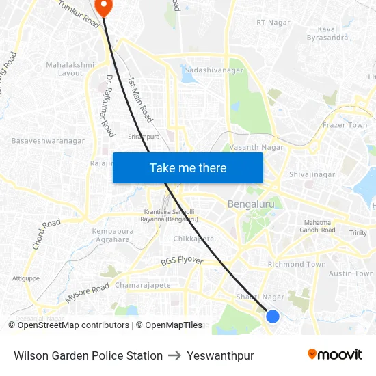 Wilson Garden Police Station to Yeswanthpur map