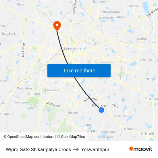 Wipro Gate Shikaripalya Cross to Yeswanthpur map