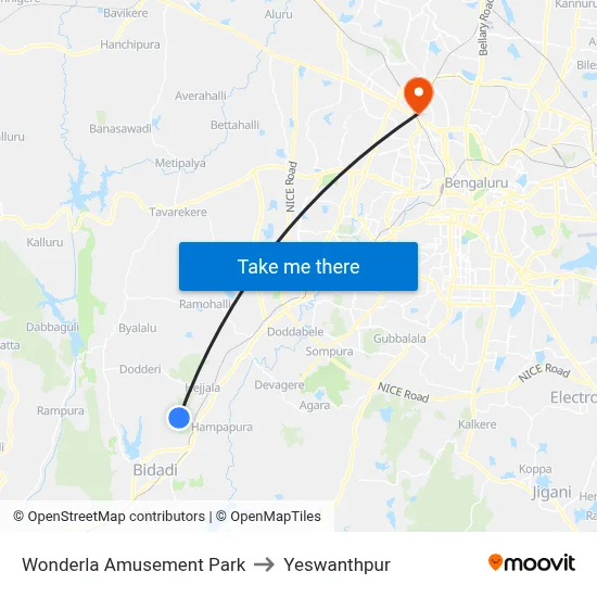 Wonderla Amusement Park to Yeswanthpur map