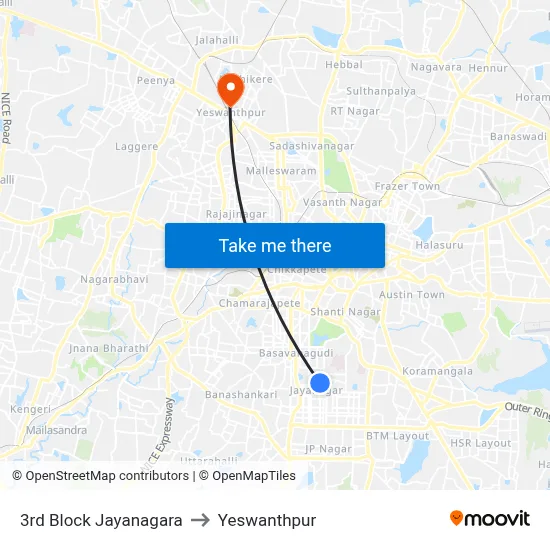3rd Block Jayanagara to Yeswanthpur map