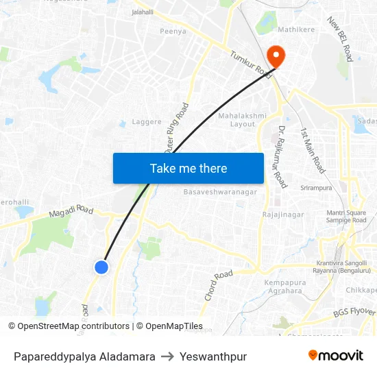 Papareddypalya Aladamara to Yeswanthpur map