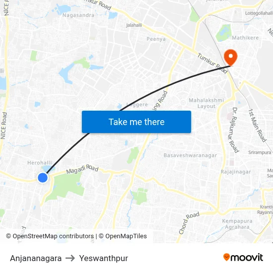 Anjananagara to Yeswanthpur map