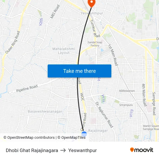 Dhobi Ghat Rajajinagara to Yeswanthpur map