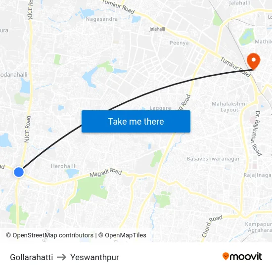Gollarahatti to Yeswanthpur map