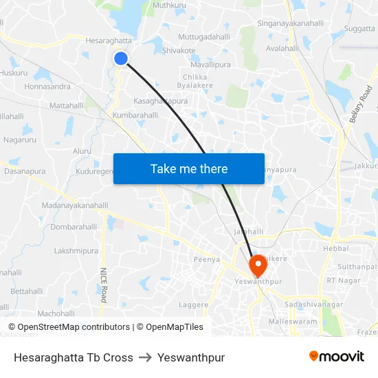 Hesaraghatta Tb Cross to Yeswanthpur map