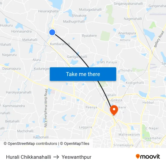 Hurali Chikkanahalli to Yeswanthpur map