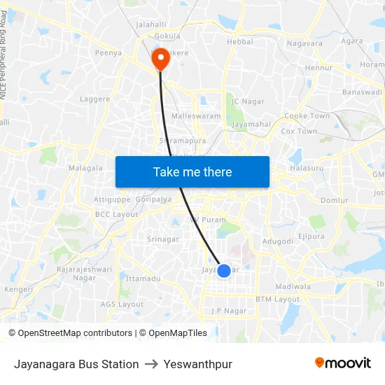 Jayanagara Bus Station to Yeswanthpur map