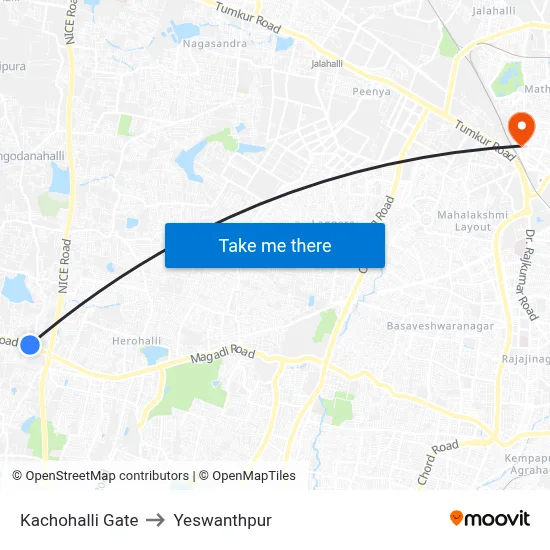 Kachohalli Gate to Yeswanthpur map