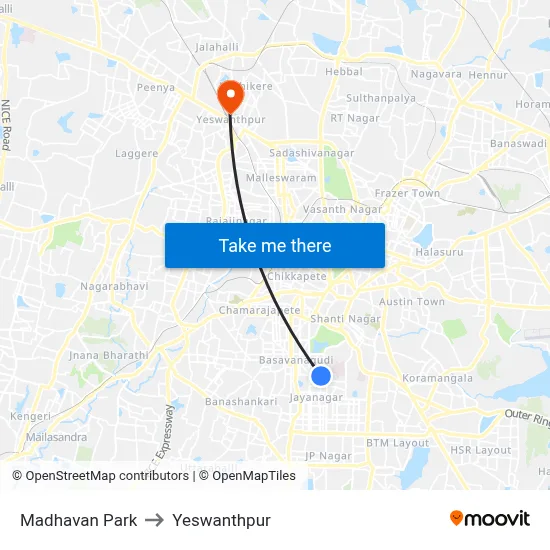 Madhavan Park to Yeswanthpur map