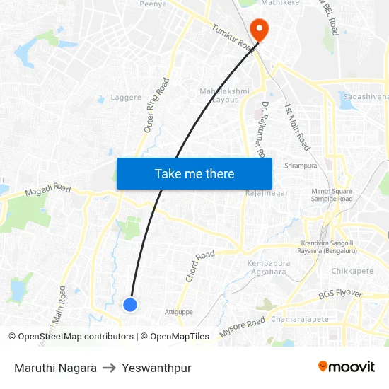 Maruthi Nagara to Yeswanthpur map