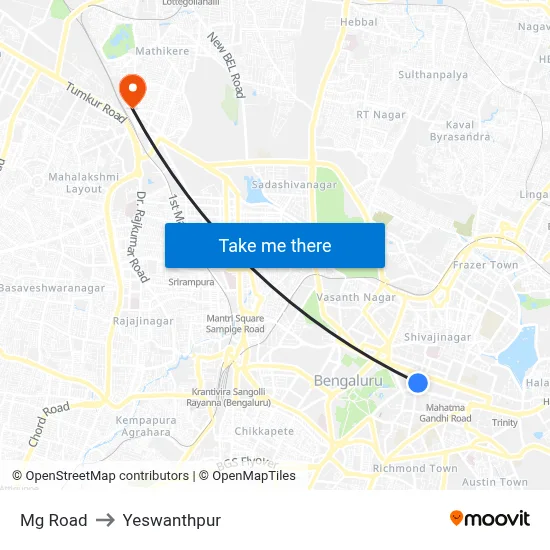 Mg Road to Yeswanthpur map