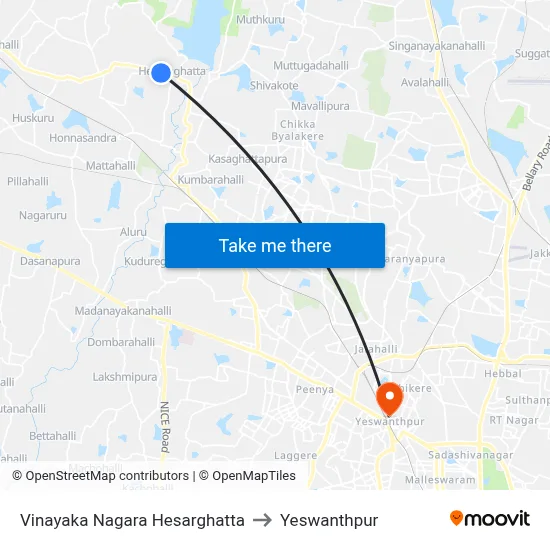 Vinayaka Nagara Hesarghatta to Yeswanthpur map
