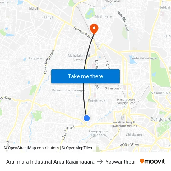 Aralimara Industrial Area Rajajinagara to Yeswanthpur map