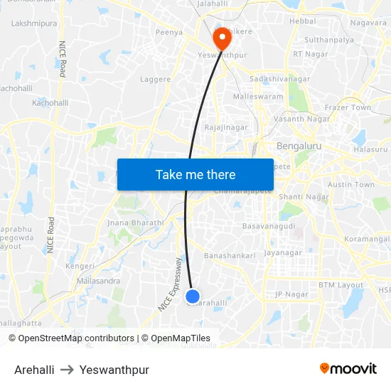 Arehalli to Yeswanthpur map