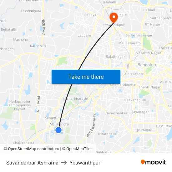 Savandarbar Ashrama to Yeswanthpur map