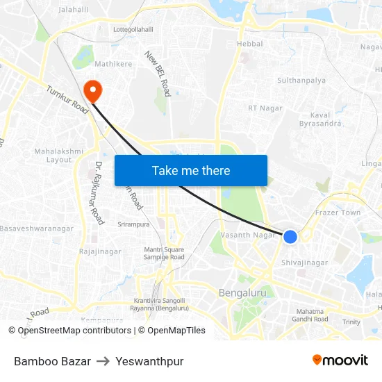 Bamboo Bazar to Yeswanthpur map
