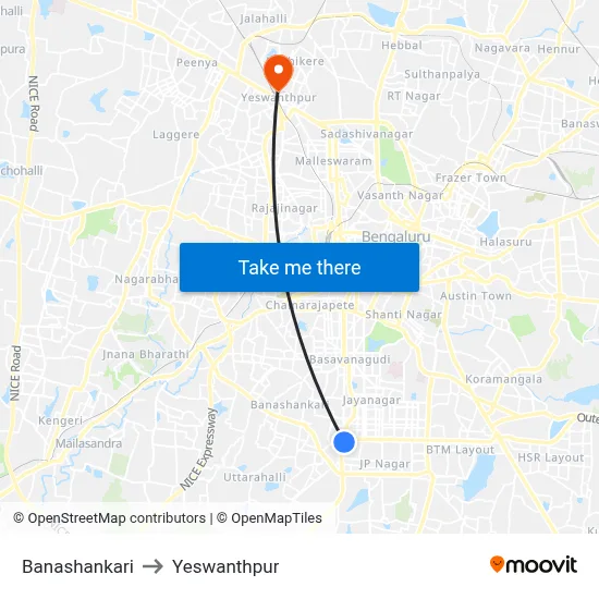 Banashankari to Yeswanthpur map