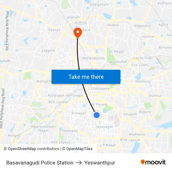 Basavanagudi Police Station to Yeswanthpur map