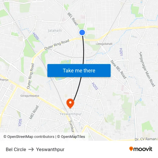 Bel Circle to Yeswanthpur map