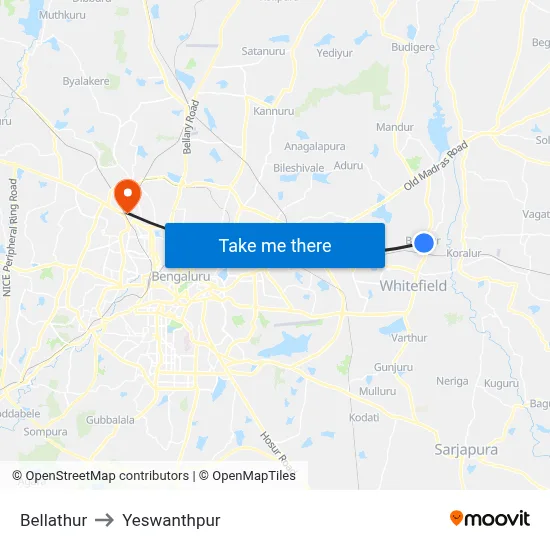 Bellathur to Yeswanthpur map