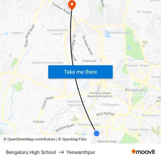 Bengaluru High School to Yeswanthpur map