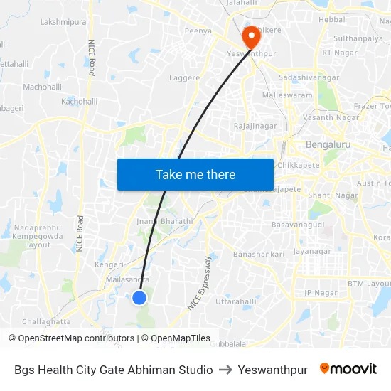 Bgs Health City Gate Abhiman Studio to Yeswanthpur map
