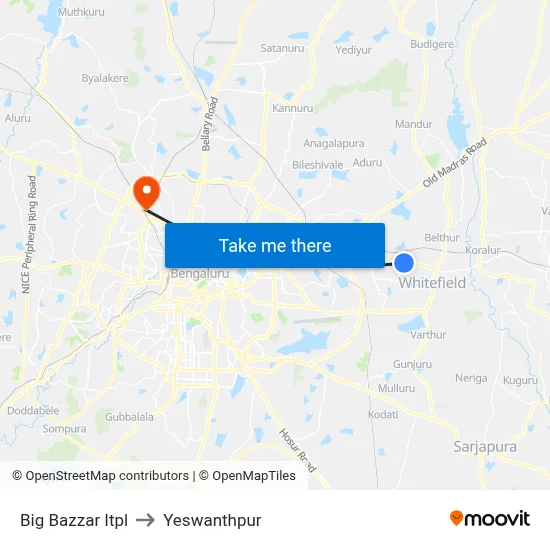 Big Bazzar Itpl to Yeswanthpur map