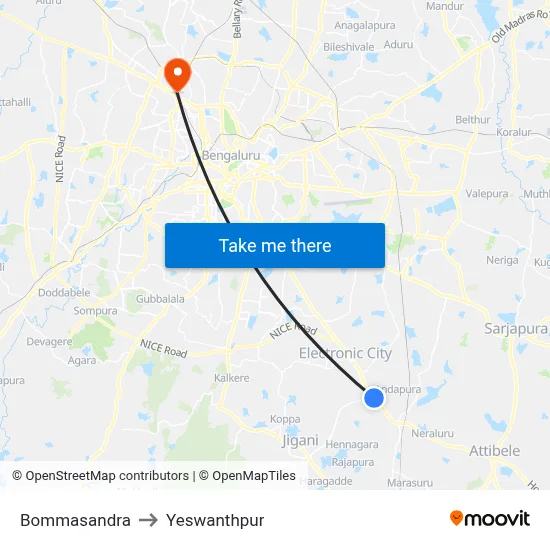 Bommasandra to Yeswanthpur map