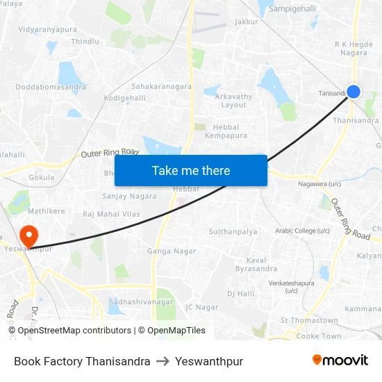 Book Factory Thanisandra to Yeswanthpur map
