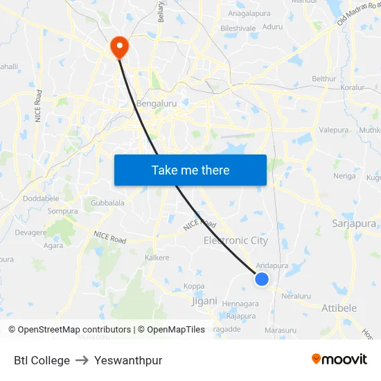 Btl College to Yeswanthpur map