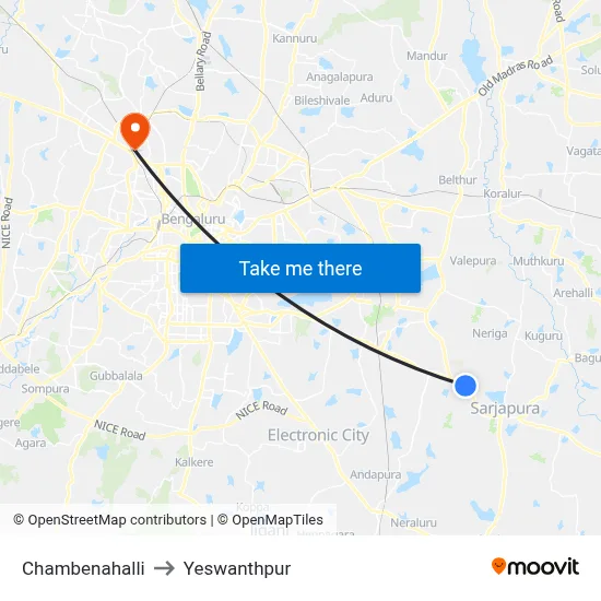 Chambenahalli to Yeswanthpur map