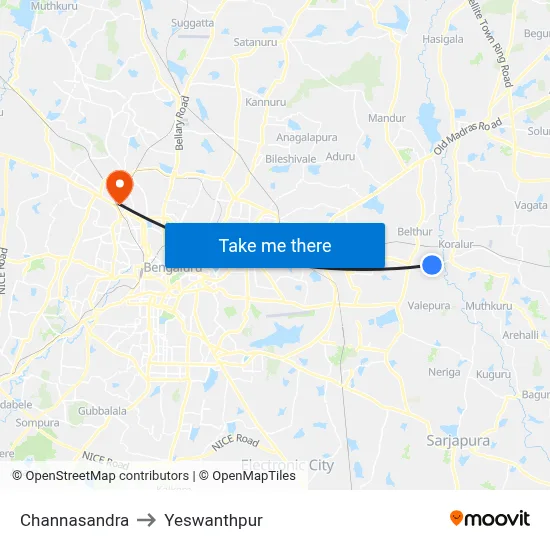 Channasandra to Yeswanthpur map
