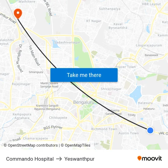 Commando Hospital to Yeswanthpur map