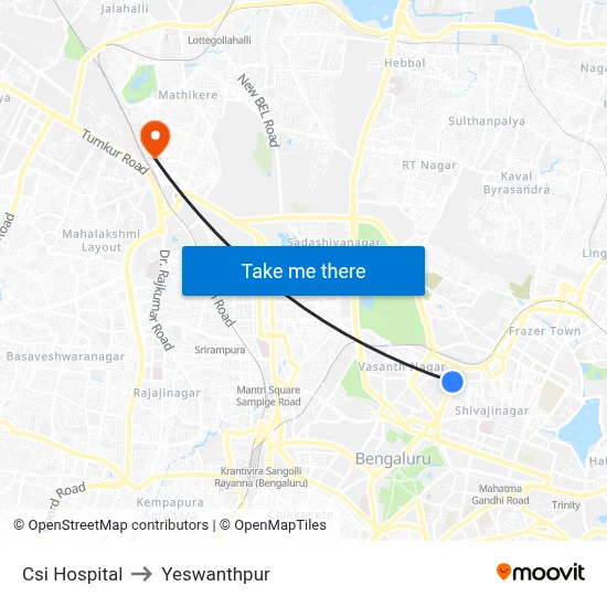 Csi Hospital to Yeswanthpur map