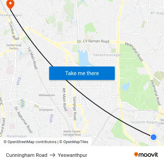 Cunningham Road to Yeswanthpur map