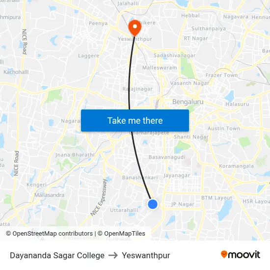 Dayananda Sagar College to Yeswanthpur map