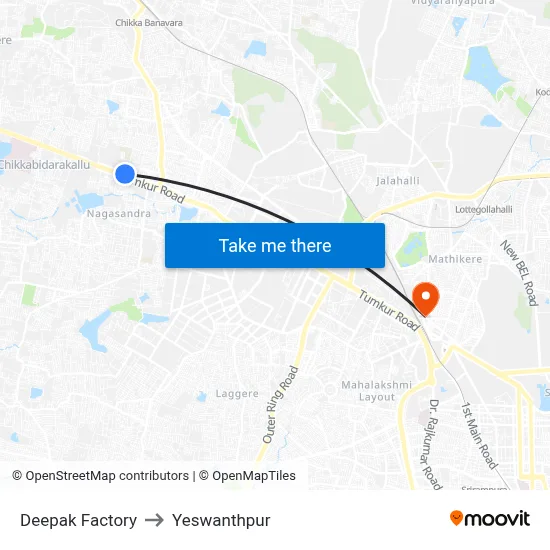 Deepak Factory to Yeswanthpur map