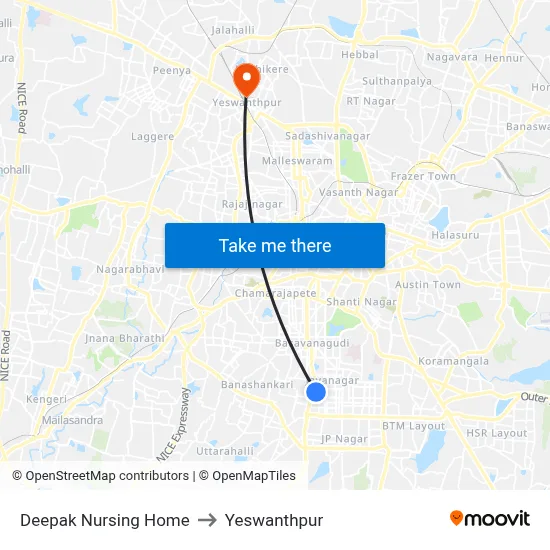 Deepak Nursing Home to Yeswanthpur map