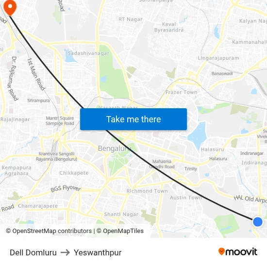 Dell Domluru to Yeswanthpur map