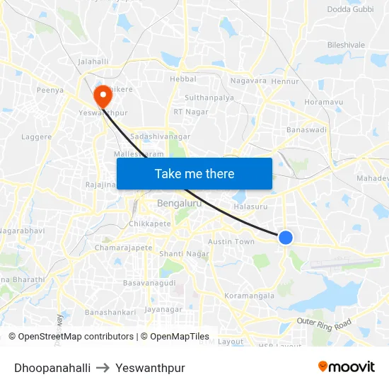 Dhoopanahalli to Yeswanthpur map