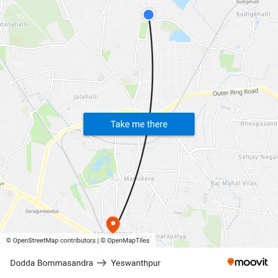 Dodda Bommasandra to Yeswanthpur map