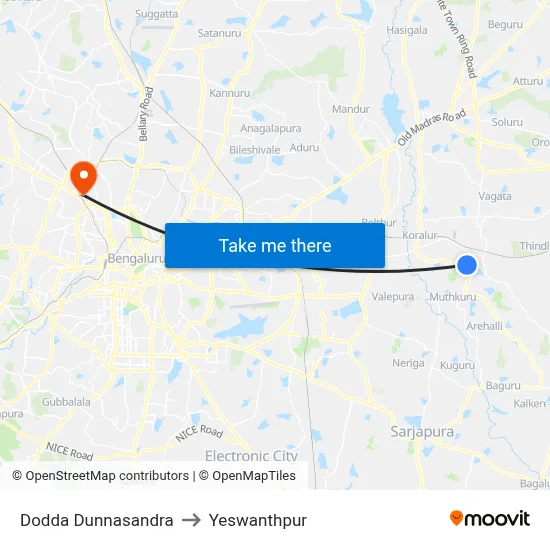 Dodda Dunnasandra to Yeswanthpur map