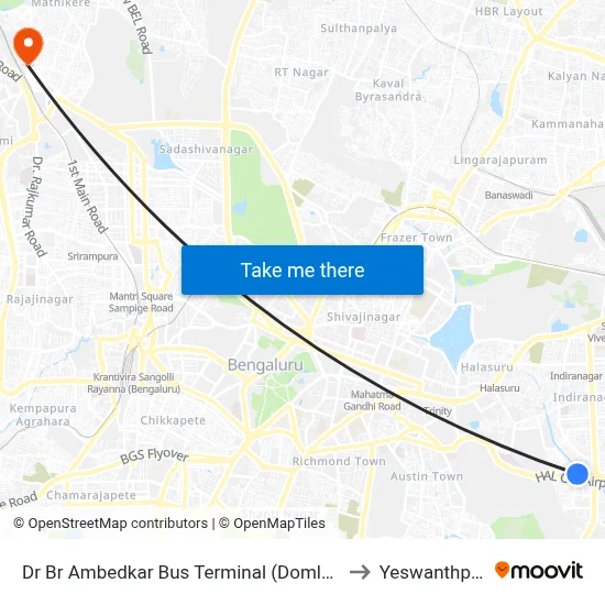 Dr Br Ambedkar Bus Terminal (Domlur) to Yeswanthpur map