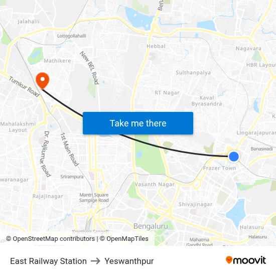 East Railway Station to Yeswanthpur map