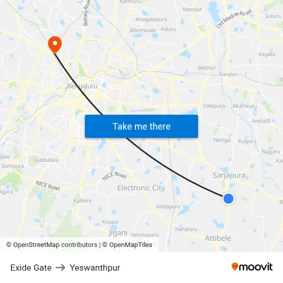 Exide Gate to Yeswanthpur map