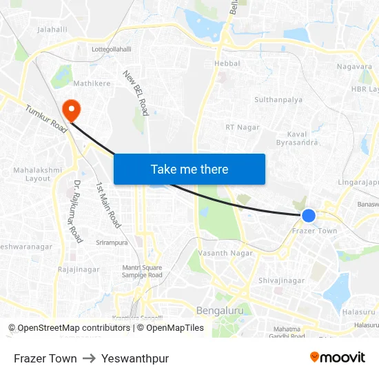 Frazer Town to Yeswanthpur map