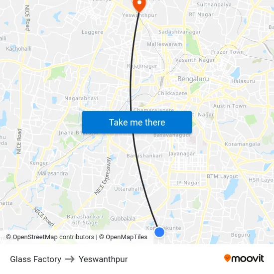 Glass Factory to Yeswanthpur map